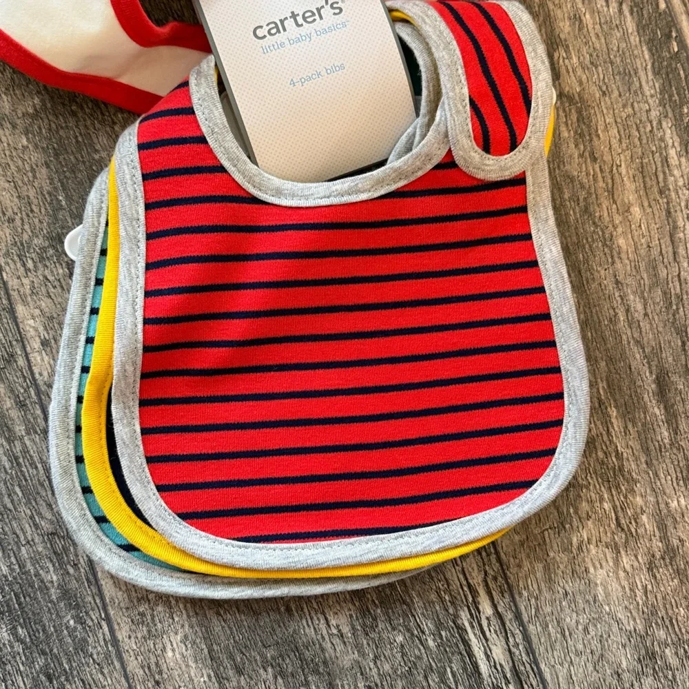 Carter's 4-Pack Water Resistant Bibs Velcro new cotton monster boys new